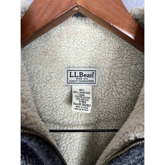 Vintage LL Bean Lambswool Sherpa Lined Sweater Jacket Mens Size S - Picture 3 of 8